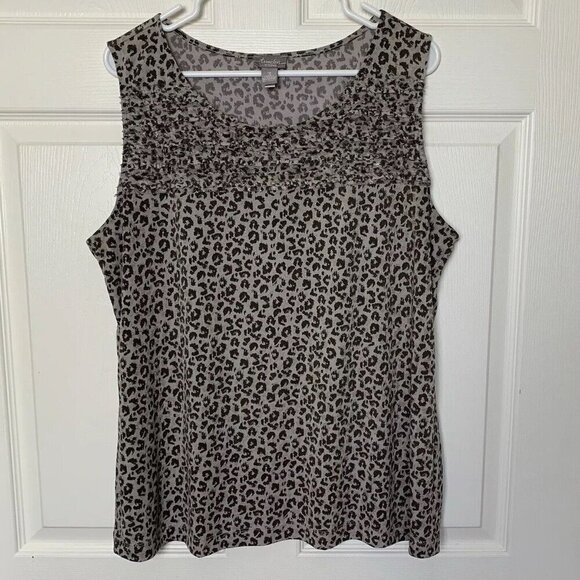 Chico's Travelers Brown Gray Animal Print Tank Top Women Sleeveless Size 3 US 16 - Picture 1 of 10
